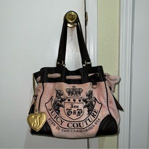 Juicy Couture Pink and Brown Velour Daydreamer Scottie Bag